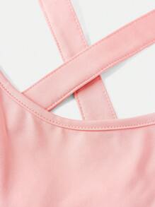 SHEIN Leap Crew Tween Girls Athletic Shorts Attached Dress Sports Set, Anti-Chafing - Baby Pink - View 3