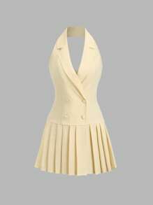 Sweetra Váy xếp ly thanh lịch cho nữ khi đi làm và đi chơi - Màu vàng - Xem 1