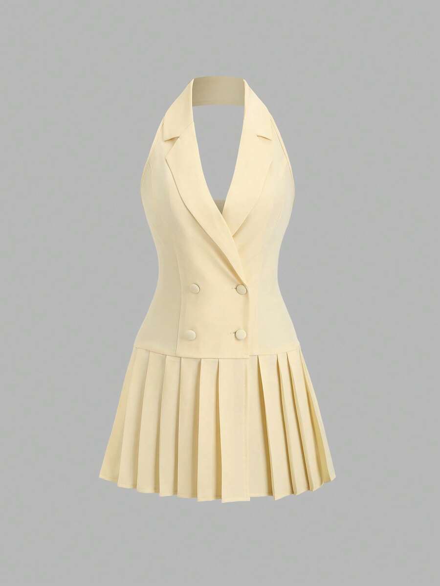 Sweetra Váy xếp ly thanh lịch cho nữ khi đi làm và đi chơi - Màu vàng - Xem 1