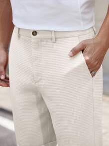 Manfinity VCAY Pantalones cortos rectos de media cintura de unicolor tejidos para hombres, adecuados para uso casual en primavera y verano, Old Money - Blanco - Ver 4