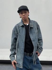 Manfinity EMRG Men's Loose Casual Denim Jacket With Dropped Shoulders - Blue - View 4