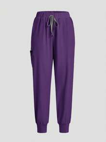 TaskEZ 纯色手术服上衣和裤子手术服套装 - 紫色 - 查看 3