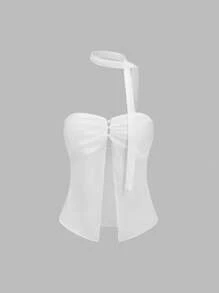 Sweetra Women's Elegant Cowl Neck Camisole Top, Fashionable For Summer - White - View 1