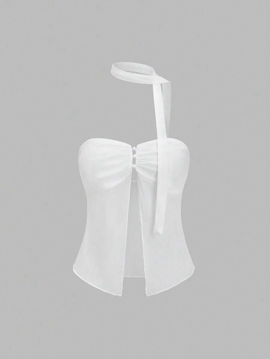 Sweetra Women's Elegant Cowl Neck Camisole Top, Fashionable For Summer - White - View 1