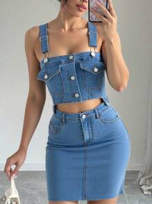 少女牛仔两件套服装