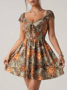 SHEIN ICON Váy Mini In Họa Tiết Cho Nữ, Thời Trang Mùa Hè - Nhiều màu - Xem 6