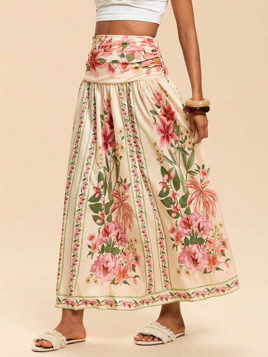 Travachic 女士时尚印花半身裙，适合夏季、夏季、海滩、西式风格等场合，也适合度假、下午茶、婚礼季、海滩游轮度假、城市自驾游、波西米亚风度假、音乐节、复活节、海滩、优雅半身裙、度假装、音乐会装、热带度假装等，适合春夏秋季穿着。 - 彩色 - 查看 1