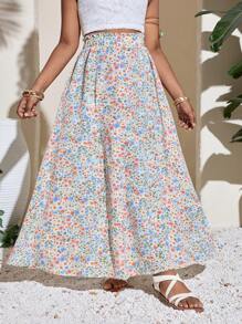 SHEIN Saia Midi Casual de Férias de Chiffon com Estampa Floral Miúda para Meninas Pré-adolescentes