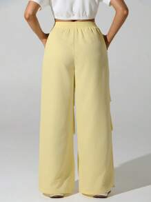 Hanevo Women's Casual Flowing Loose Fit Dopamine Pants, Summer Fall Cloth For Women - Butter Yellow - View 2