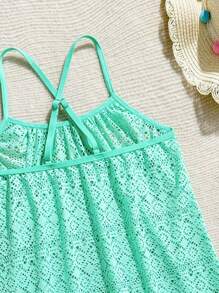 女孩度假风格白色钩针中长款沙滩罩衫 - 彩色 - 查看 6