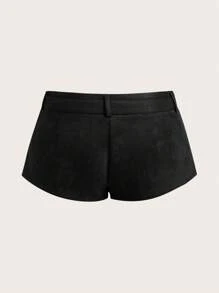 SHEIN EZwear Quần short dệt kim màu trơn thời trang dành cho nữ, mùa hè - màu đen - Xem 2