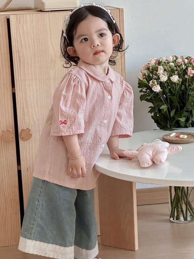 Girl Toddler/Infant Casual Loose Woven Short Sleeve Top, Summer