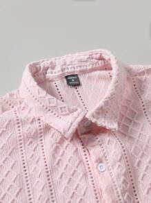 OTTIMOZO 男士纯色纹理短袖休闲度假衬衫 - 粉色 - 查看 4