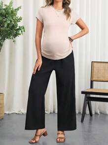 SHEIN Maternity Short Sleeve Tee & Wide Leg Pants Two Pieces Suits