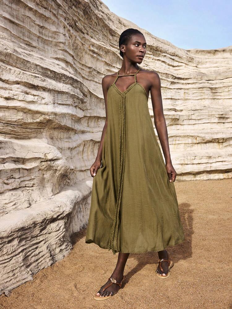 SHEIN Maija Outfit Deas For Dress,Women Solid Color Loose Casual Long Strap Dress,Vacation Outfits,Vacation Outfits Women,Summer Holiday Outfits ,Beach Vacation Outfits For Women Beach Summer Holiday Beach Vacation Summer Going Out Graduation  Casual Holiday Beach Cruise Travel  Romantic, Fashion, Versatile; Suitable For Summer Vacation, Comfortable, Bohemian Style, Beach Wear, Simple Daily Wear, Country Style, Essential, Solid Color, Holiday Casual, Decent, Single Lady,Y2k