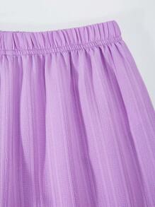 SHEIN Sparklyn 2 件套青少年女孩休闲纹理泡泡褶修身吊带背心和阔腿裤套装，甜美可爱风格适合日常、度假、外出、姐妹拍照 - 紫色 - 查看 7