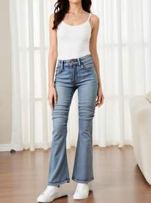 DENIMLY TWEEN GIRL 复古街头酷炫少女低腰喇叭牛仔裤 - 淺色水洗藍 - 查看 5