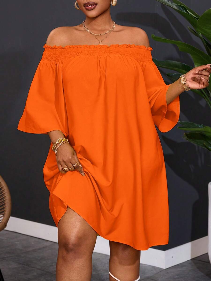 Slaydiva Robe lignes-A élégante pour femmes grande taille, épaules dénudées, pour le travail et les vacances