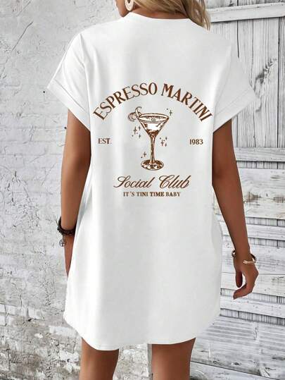 Silhoulove 女式休闲度假饮料字母印花蝙蝠袖连衣裙