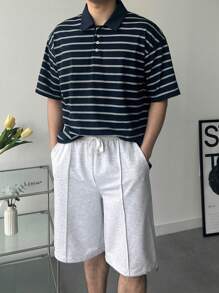 DAZY Set di polo a righe e pantaloncini da uomo a 2 pezzi, per l'estate - Multicolore - Visualizzare 6
