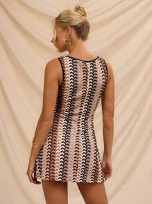 SHEIN Forever 21 Vestido casual de manga corta con cuello redondo y estampado integral para mujer, ideal para vacaciones