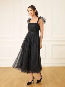 CUCCOO HITCHD 女士新款夏季刺绣蕾丝尖头优雅浪漫黑色网眼新娘婚礼派对细高跟鞋 - 黑色 - 查看 9