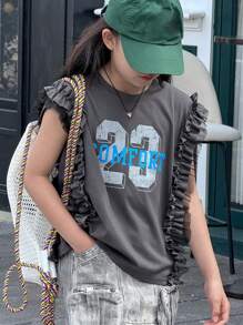 Dazy Kids Tween Girl T-Shirt, Fall Collection - Dark Grey - View 4