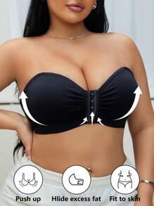 DesireSculpt Plus Size Women Regular Casual Seamless Transparent Strap Bra - Black - View 3