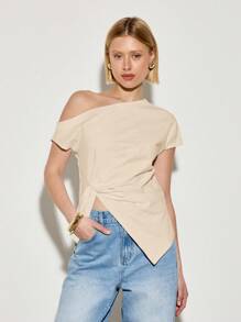 AiiRZ 扭纹露肩不对称T恤