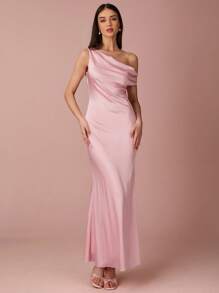 Enchnt Frühlings-/Sommerdamen romantisches, rosa, asymmetrisch ausgeschnittenes, gerüschtes, körperbetontes, elegantes Maxikleid, süß und elegant für Urlaub, Dates, Feiertage, Partys, Abschluss und Hochzeitsgäste, Abiball, Konzert- und Festivalgarderobe, Osterkleider, Sommerkleider für Damen - Pink - Übersicht 6