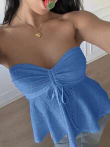 SHEIN EZwear 蓝色针织女式夏季抹胸 - 藍色 - 查看 3