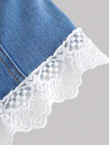 SHEIN Teen Girls' Spring Summer Y2K Casual Versatile Light Washed 2 Pcs Low Waist Denim Mini Skirt And Crop Top With Trim And Bowknot Detailed,Girls Summer Beach Boho Vacation Two Pieces Outfits,Summer Brunch Graduation Outfits,Summer Rave Concert Festival Streetwear Outfits - Light Wash - View 4