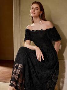 MOTF PREMIUM VESTIDO CON CINTURÓN DE ENCAJE - Negro - Ver 3