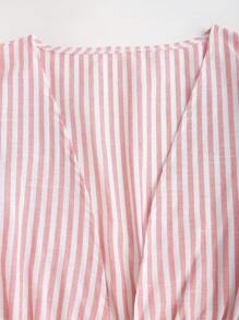 Sweetra Women Striped Long Sleeve Tie Front Loose Blouse Fall Cloth For Women - Baby Pink - View 3