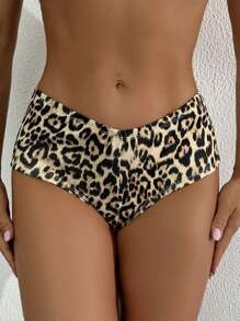 SHEIN Swim 2025 New Arrival Popular Women Leopard Print Lifting Sexy Back Ruffle Swimwear Bottom,Sexy /Holiday Beach Wear/Poolside For Summer Beach Vacation - Multicolor - View 1