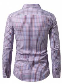Manfinity Mode 男士休闲通勤格子长袖衬衫，秋季 - 彩色 - 查看 2