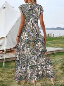 SHEIN LUNE Váy nữ họa tiết Paisley, eo cao, viền thấp, dây rút, thích hợp cho kỳ nghỉ/nghỉ dưỡng, trang phục lễ hội rave xuân/hè - trắng - Xem 2