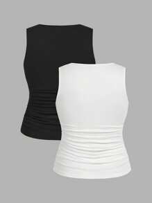 SHEIN LUNE 两件套休闲简约无袖上衣，大码女装，夏季女装返校季