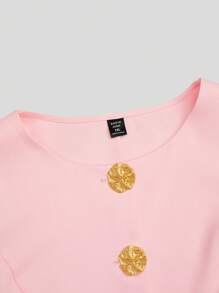 Sweetra Plus Size Fashionable And Sweet Style Sleeveless Top And Pleated Skirt 2 Pieces Set - Pink - View 5