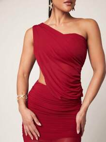 Silquee Robe d'été élégante et sexy, débardeur asymétrique rouge + jupe plissée forme A pour l'été. Ensemble deux pièces transparent pour les vacances au bord de