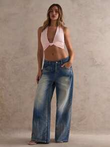 Glamine Pink Color Sexy Ruched V Neck Backless Top,Date Night,Summer Tops,Women Beach,Club,Pool Party Top - Pink - View 7