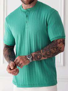 Manfinity Homme Men's Short Sleeve Stand Collar POLO Shirt, Minimalist & Fashionable, Suitable For Summer Polo Shirts For Men Collar - Green - View 3