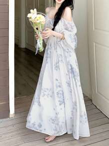 DAZY Vestido de manga larga con estampado floral elegante para mujer, primavera/verano