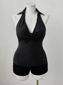 Flirla Blusas de talla grande de rave - Negro - Ver 4