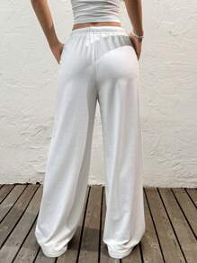 SHEIN EZwear Women's Drawstring Waist Pocket Starfish Print Loose Wide Leg Sweatpants Graduation,Back To School Outfits,Graduation,Teacher Outfits For Women,Back To School - White - View 2