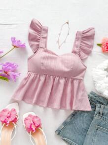 Soleia 女式荷叶边盖袖 A 字型纹理面料衬衫，适合度假、音乐节、波西米亚风、节日、约会、下午茶、春夏季