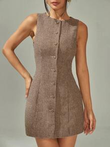 SHEIN PETITE Váy Mini Không Tay Cho Nữ, Thời Trang Cho Mùa Hè - màu nâu - Xem 4