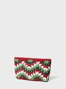 SHECARRY Contrasting Color Crocheted Holiday Christmas Gift Clutch - Multicolor - View 4