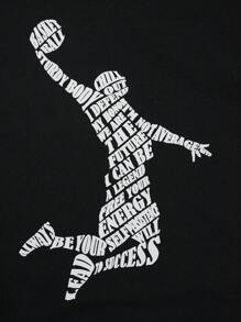 RueChic Men Drawstring Waist Pocket Basketball Printed Regular T-Shirt & Short Set - Black - View 4