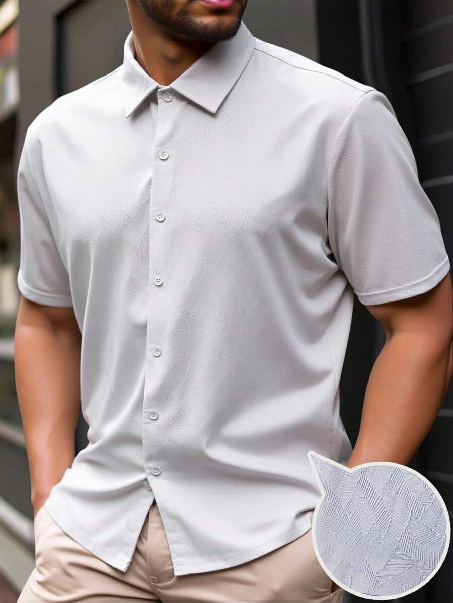 Manfinity Homme Plus Size Men's Solid Color Short Sleeve Casual Work Button Up Shirt - White - View 1